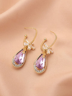 Purple Waterdrop-shaped Crystal Earrings