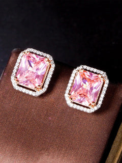 Pink Square Rose Gold Earrings