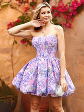 Strapless Floral Printed Corset A-Line Short Dresses
