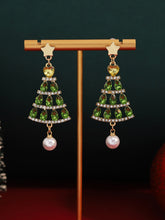 Christmas Tree Hollow Diamond Pearl Earrings