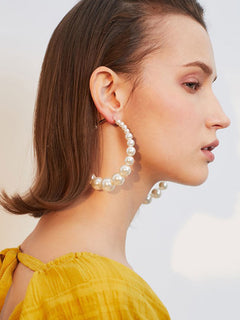 Vintage Oversize Faux Pearl Hoop Earrings