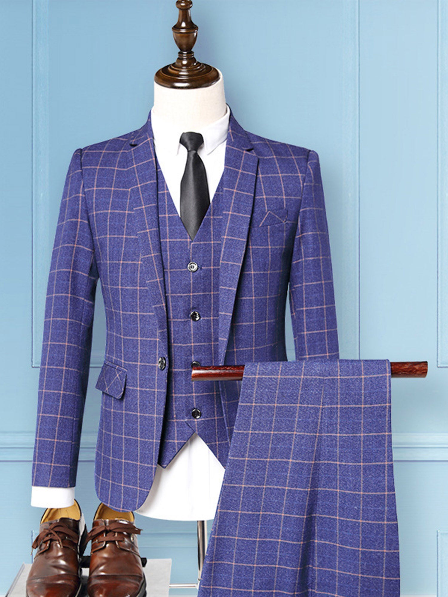 Skinny Floral Notched Lapel Three-Piece Men Suit