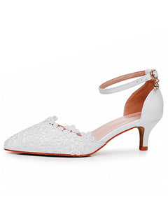 White Lace Embellished Stiletto Pointed Toe Sandals