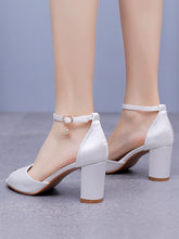Peep Toe Ankle-Strap Bridal Chunky Heel Sandals