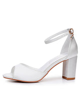 Peep Toe Ankle-Strap Bridal Chunky Heel Sandals