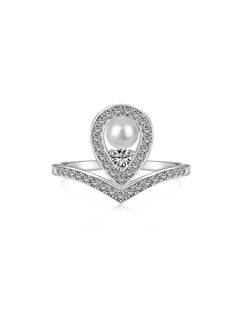 Waterdrop Pearl Crowning Love Wedding Jewelry Ring in s925