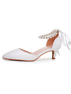 Pointed Toe Kitten Heels Ankle-Strap Wedding Shoes