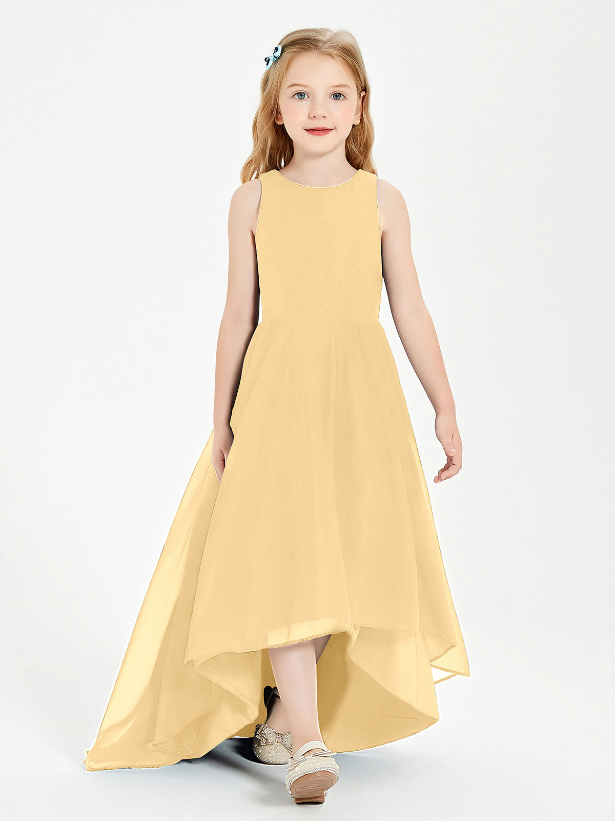 BABARONI Exquisite Asymmetrical Junior Bridesmaid Dresses Scoop Neck Gold, Gold / J4