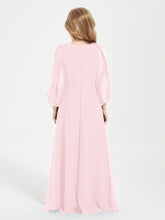 Long Sleeves Modest Junior Bridesmaid Dresses Blushing Pink