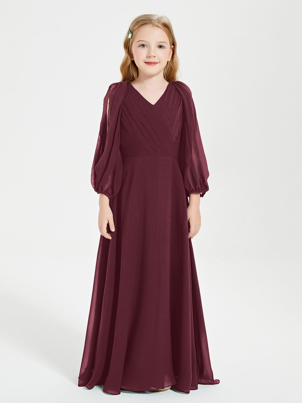 BABARONI Long Sleeves Modest Junior Bridesmaid Dresses Cabernet, Cabernet / J4 BABARONI Long Sleeves Modest Junior Bridesmaid Dresses Cabernet, Cabernet / J4