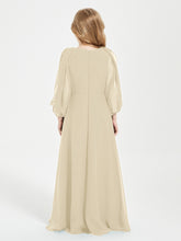 Long Sleeves Modest Junior Bridesmaid Dresses Champagne