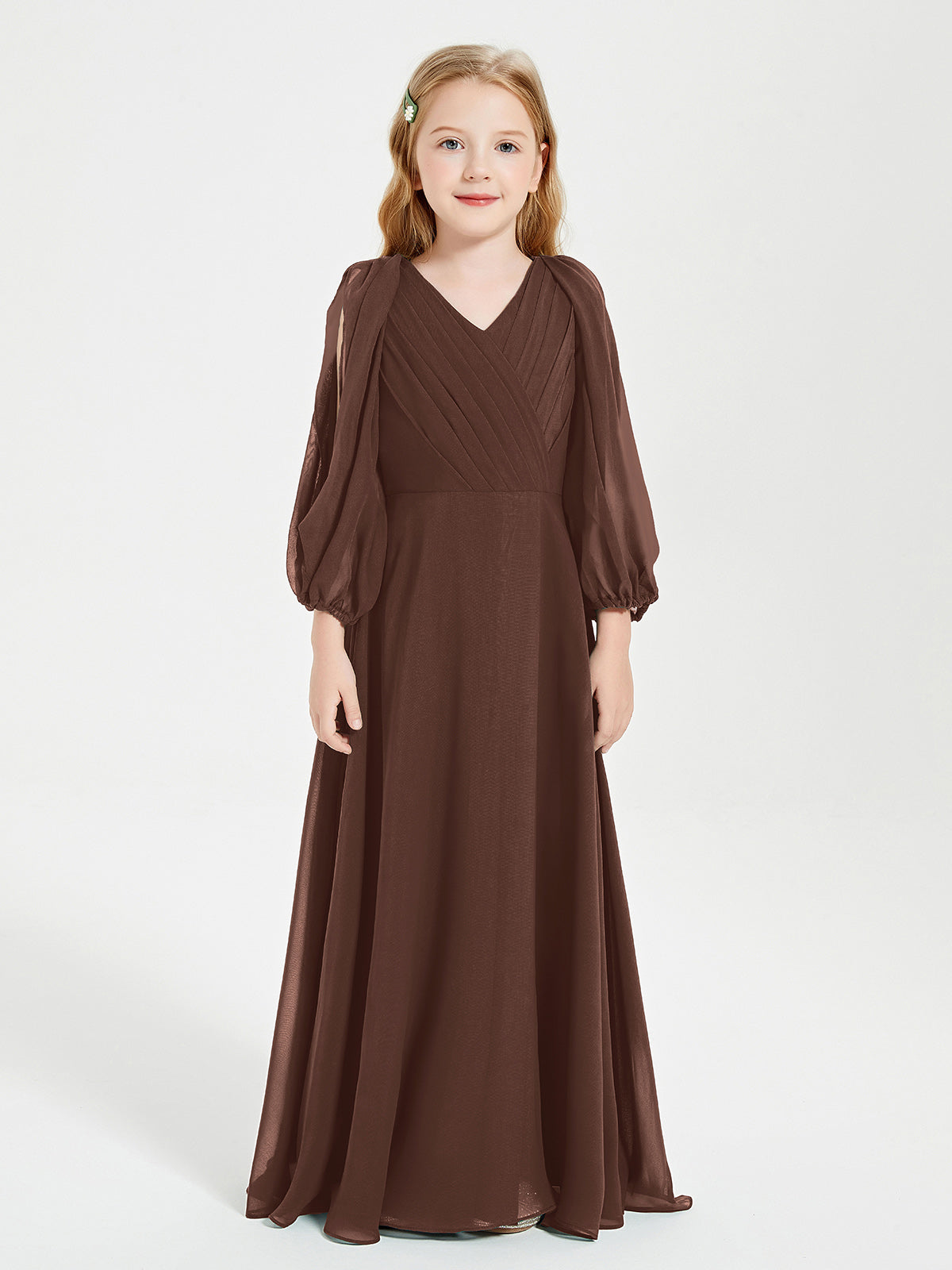 chocolate junior bridesmaid dresses BABARONI Long Sleeves Modest Junior Bridesmaid Dresses Chocolate, Chocolate / J4