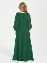Long Sleeves Modest Junior Bridesmaid Dresses Dark Green