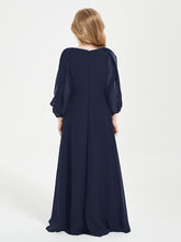 Long Sleeves Modest Junior Bridesmaid Dresses Dark Navy
