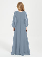 Long Sleeves Modest Junior Bridesmaid Dresses Dusty Blue