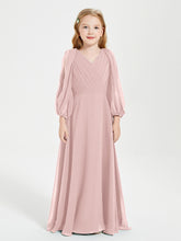 Long Sleeves Modest Junior Bridesmaid Dresses Dusty Rose