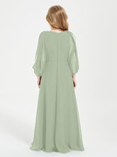Long Sleeves Modest Junior Bridesmaid Dresses Dusty Sage
