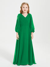 Long Sleeves Modest Junior Bridesmaid Dresses Emerald