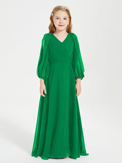 Long Sleeves Modest Junior Bridesmaid Dresses Emerald