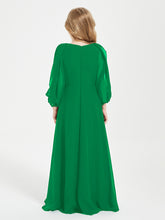 Long Sleeves Modest Junior Bridesmaid Dresses Emerald