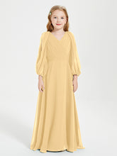Long Sleeves Modest Junior Bridesmaid Dresses Gold