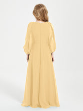 Long Sleeves Modest Junior Bridesmaid Dresses Gold