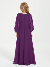 Long Sleeves Modest Junior Bridesmaid Dresses Grape