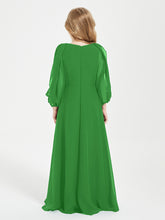 Long Sleeves Modest Junior Bridesmaid Dresses Green