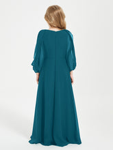 Long Sleeves Modest Junior Bridesmaid Dresses Ink Blue