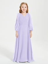 Long Sleeves Modest Junior Bridesmaid Dresses Lilac