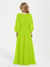 Long Sleeves Modest Junior Bridesmaid Dresses Lime Green