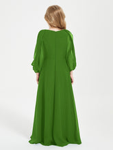 Long Sleeves Modest Junior Bridesmaid Dresses Moss