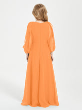 Long Sleeves Modest Junior Bridesmaid Dresses Orange