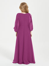 Long Sleeves Modest Junior Bridesmaid Dresses Orchid
