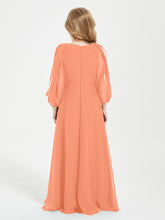 Long Sleeves Modest Junior Bridesmaid Dresses Papaya