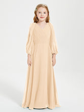 Long Sleeves Modest Junior Bridesmaid Dresses Peach