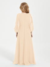 Long Sleeves Modest Junior Bridesmaid Dresses Peach