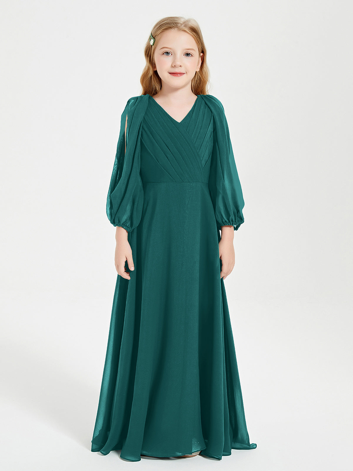 Halter Neck Lace Top Long Chiffon Junior Bridesmaid Dress Peacock