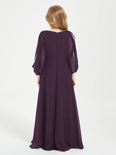 Long Sleeves Modest Junior Bridesmaid Dresses Plum