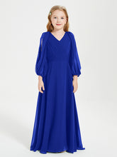 Long Sleeves Modest Junior Bridesmaid Dresses Royal Blue