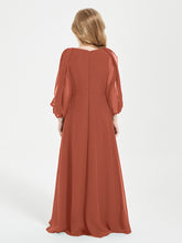 Long Sleeves Modest Junior Bridesmaid Dresses Rust