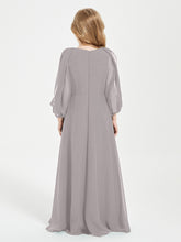 Long Sleeves Modest Junior Bridesmaid Dresses Silver