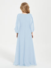 Long Sleeves Modest Junior Bridesmaid Dresses Sky Blue
