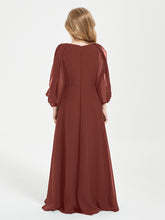 Long Sleeves Modest Junior Bridesmaid Dresses Terracotta