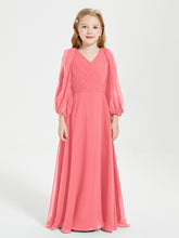 Long Sleeves Modest Junior Bridesmaid Dresses Watermelon