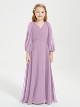 Long Sleeves Modest Junior Bridesmaid Dresses Wisteria