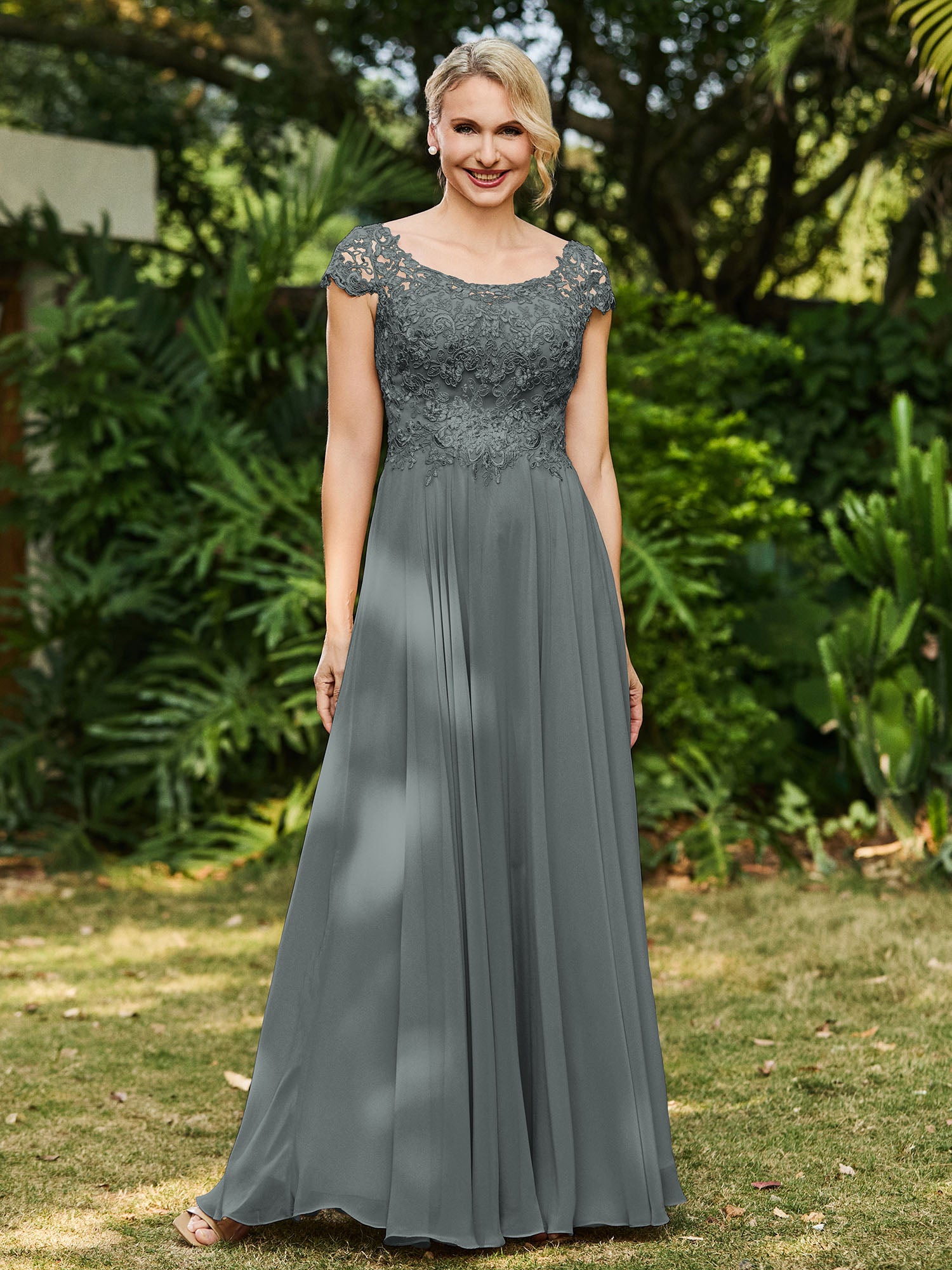 BABARONI Chiffon Steel Grey Mother of the Bride Dresses A-line Scoop