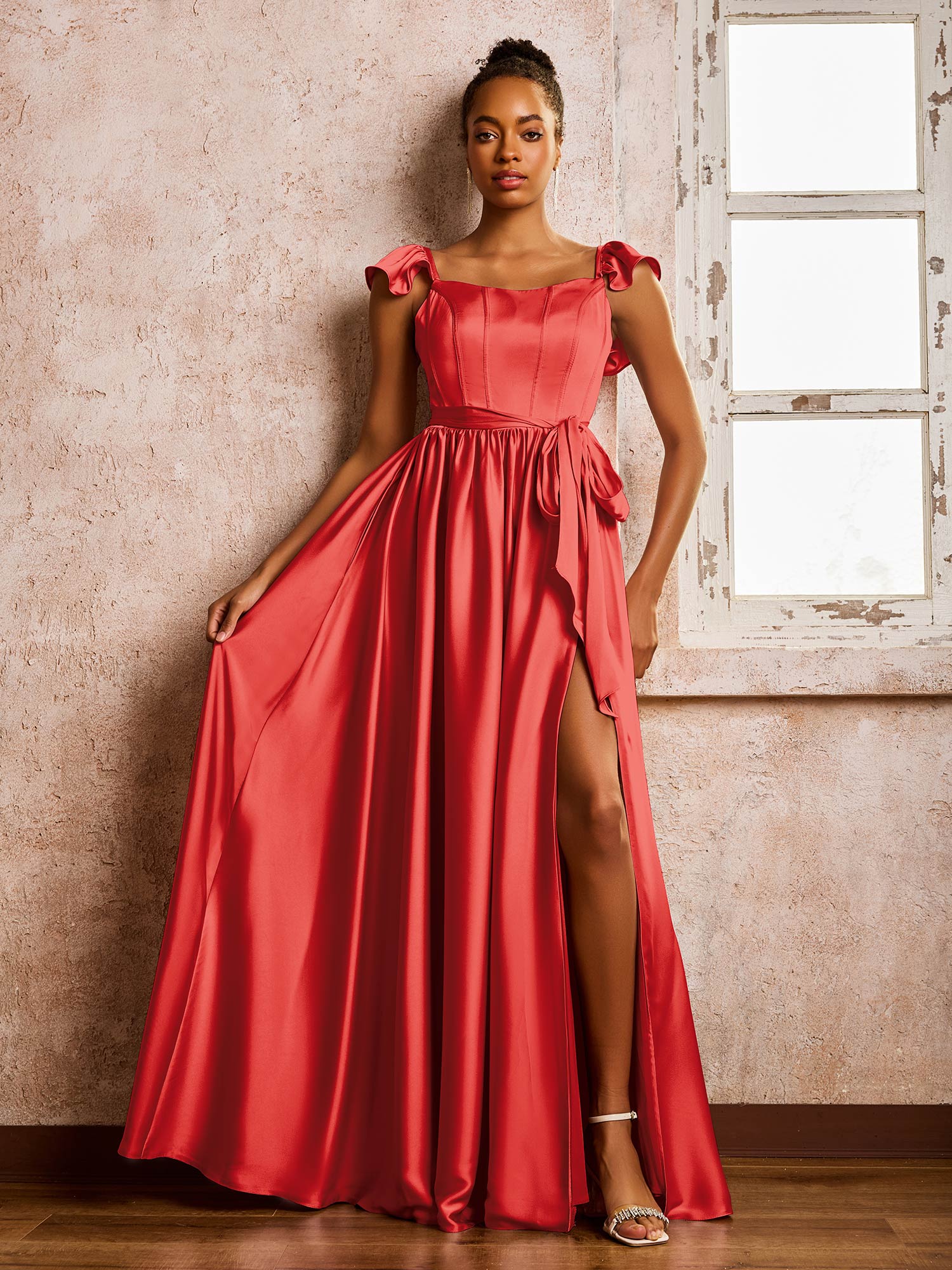 Red Flutter Sleeve A-Line Dress