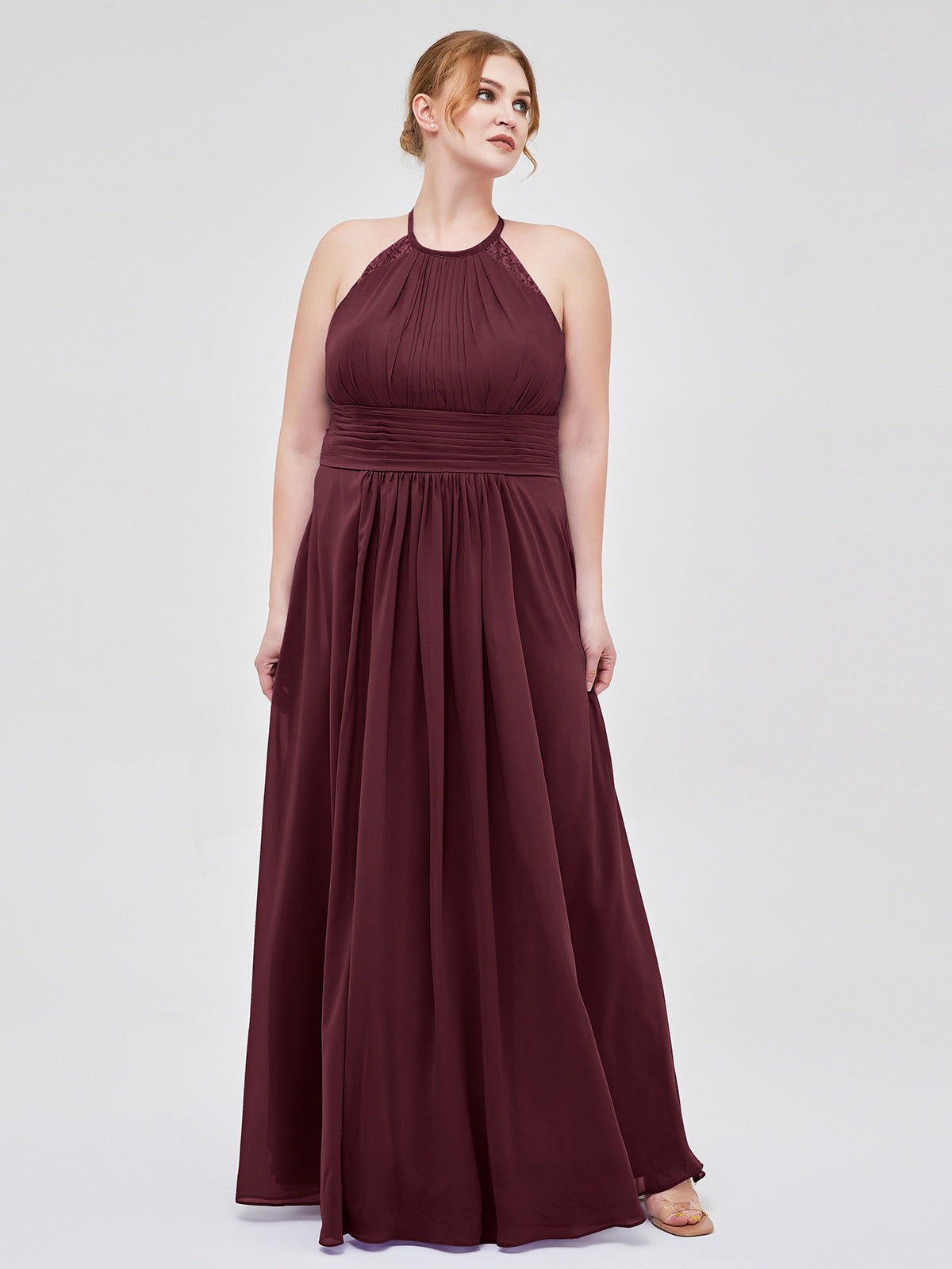 Lace Top Chiffon BUTTON Long Dresses Cabernet