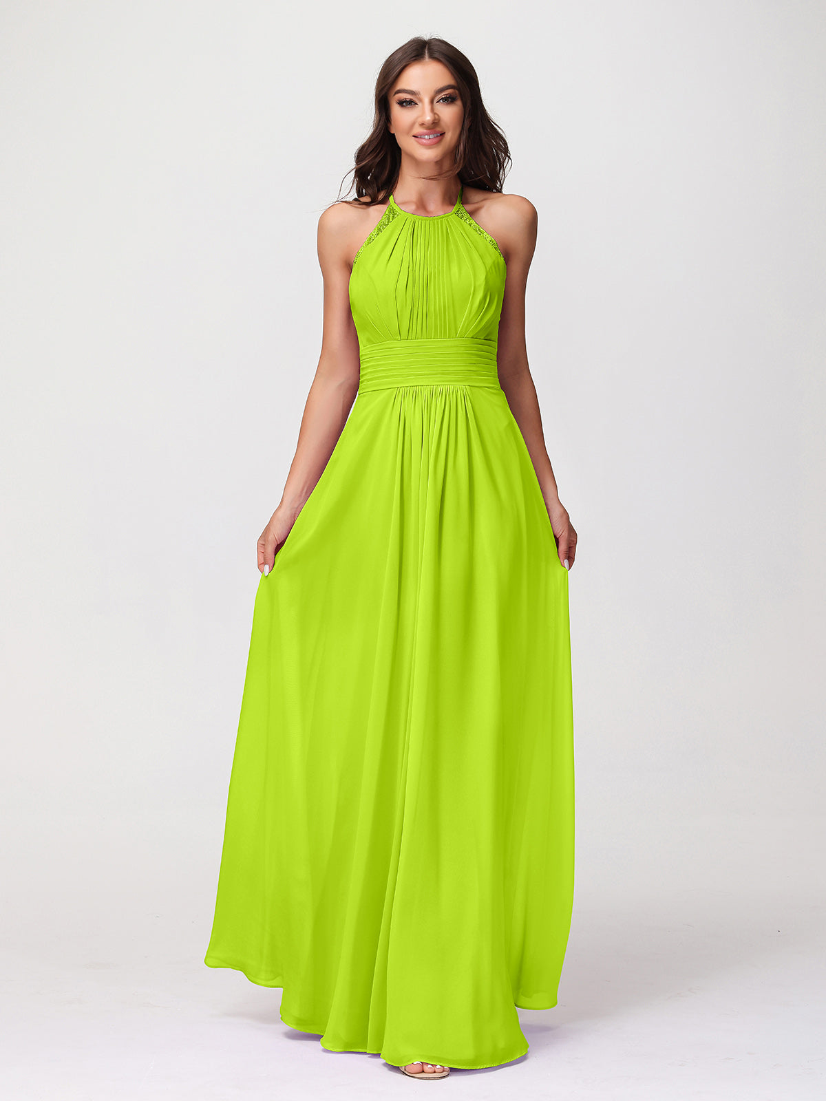 lime green dress BABARONI Chiffon Bridesmaid Dresses Halter Floor-length Sleeveless Lace A-line, Lime Green / US0 Color:Creme this dress boasts charming bachelorette Connected Apparel Sequin Cutout